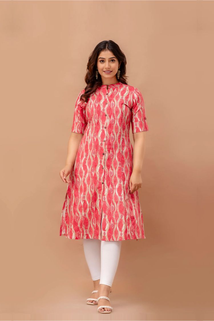Casual Red Printed Kurta With Pockets