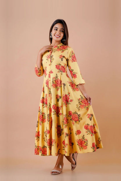 Plus Size Yellow Printed Gown