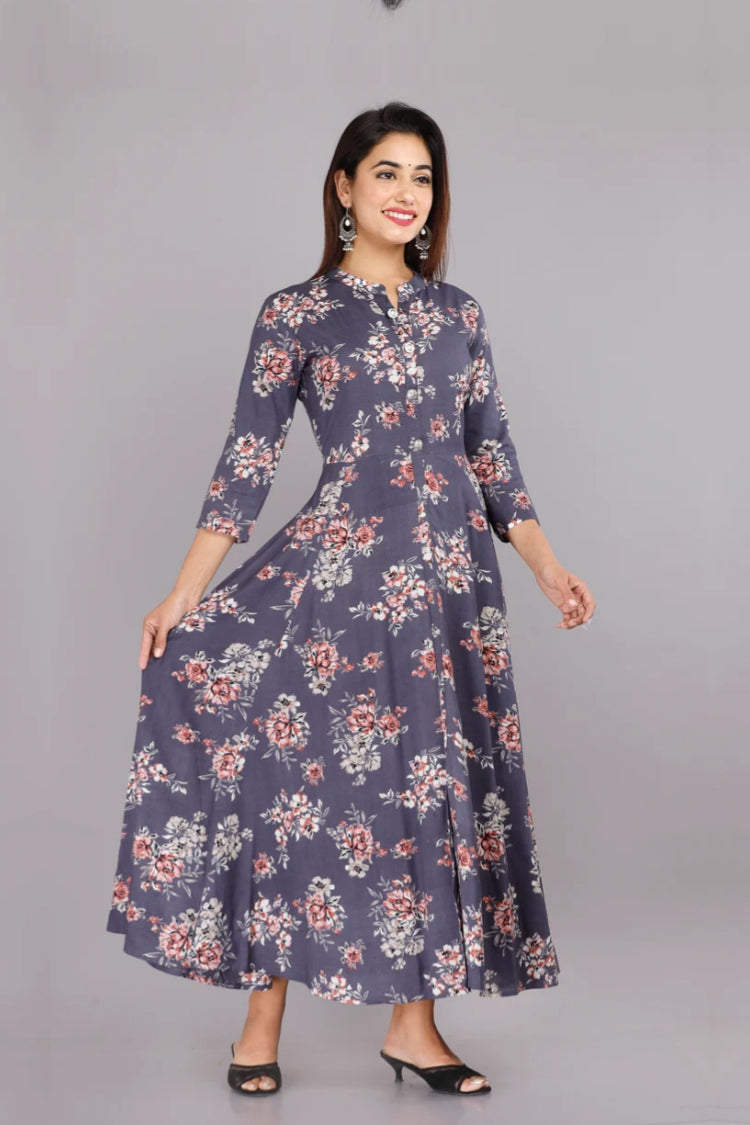 Cotton Printed Flared Gown