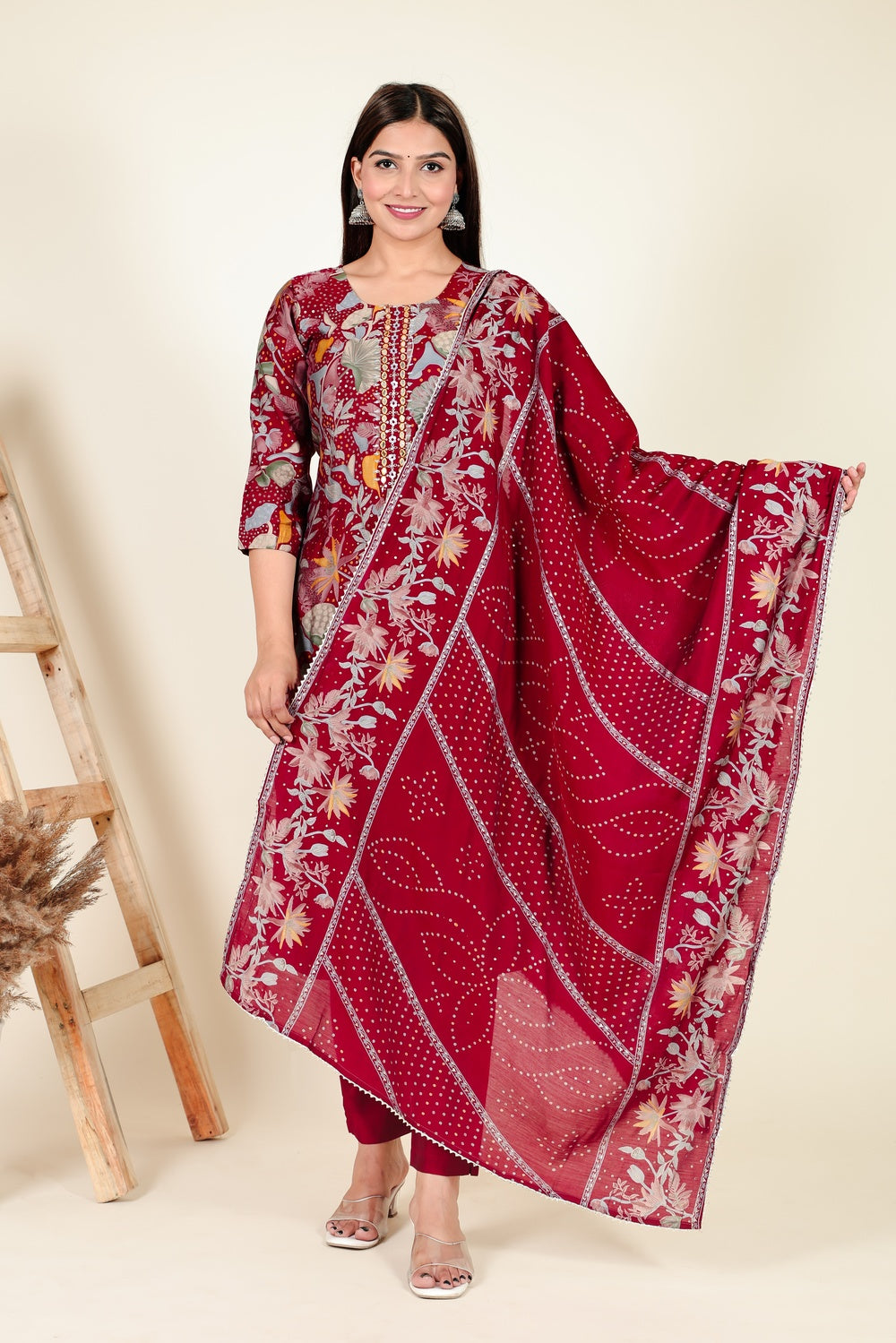 Traditional Print Straight Suit Set