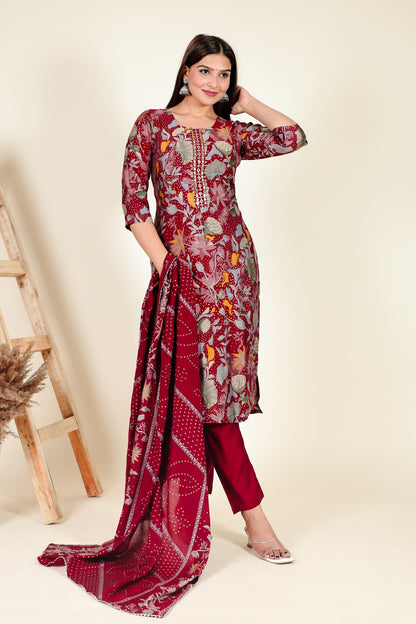 Traditional Print Straight Suit Set