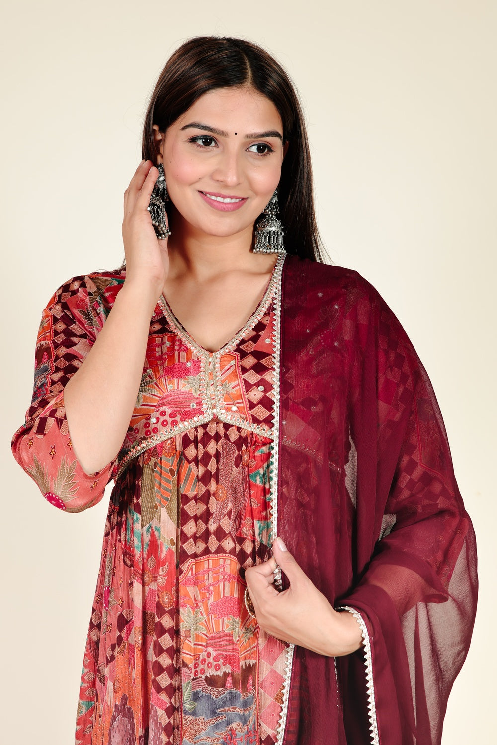 Alia Cut Printed Suit Set with Embroidery