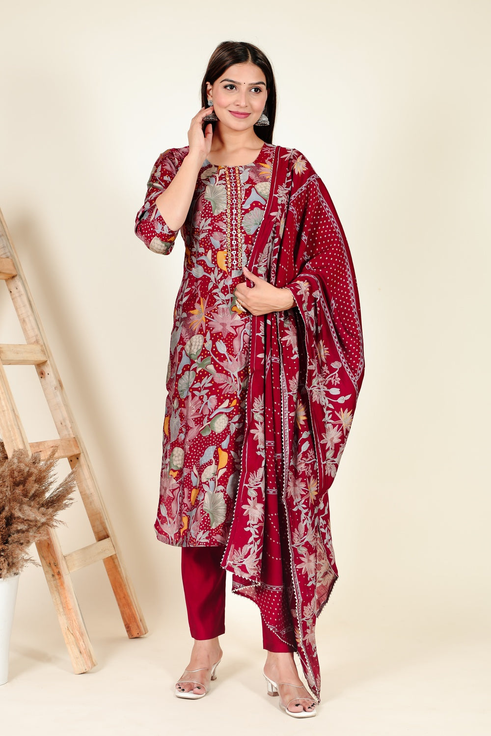 Traditional Print Straight Suit Set