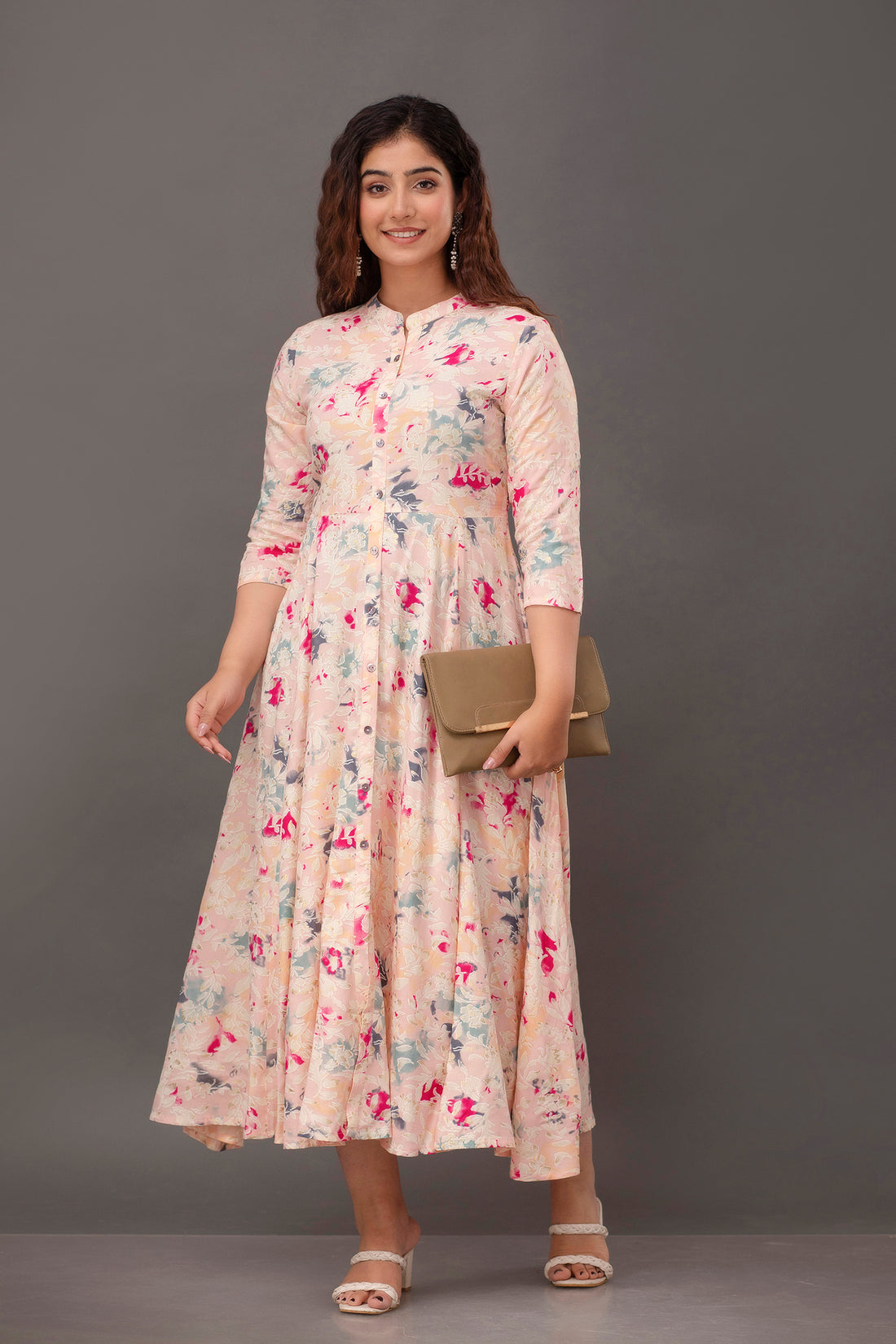 Baby Pink Cotton Printed Gown