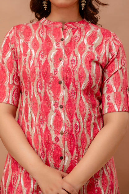 Casual Red Printed Kurta With Pockets