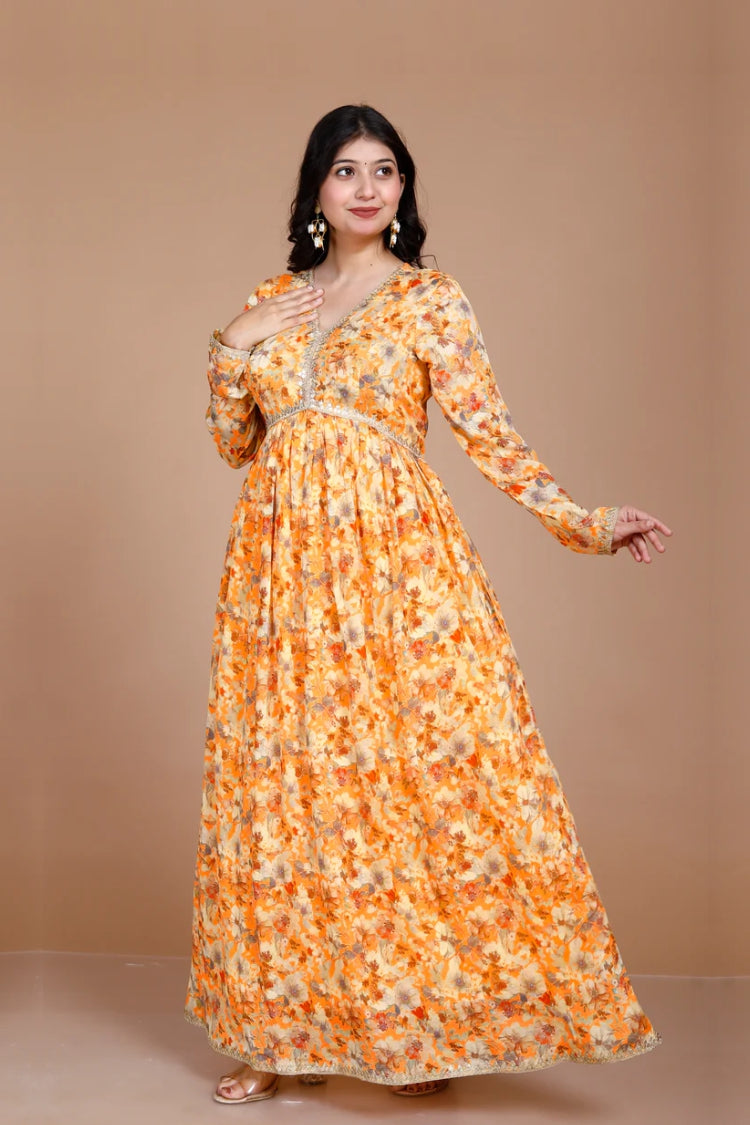Alia Cut Floral Gown With Sequence Work On Neck