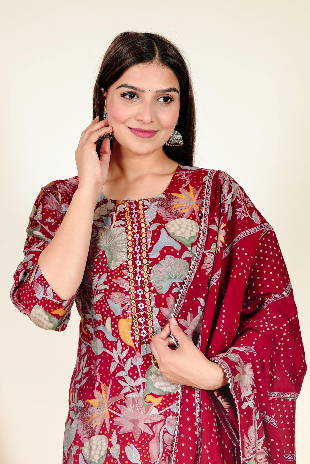 Traditional Print Straight Suit Set