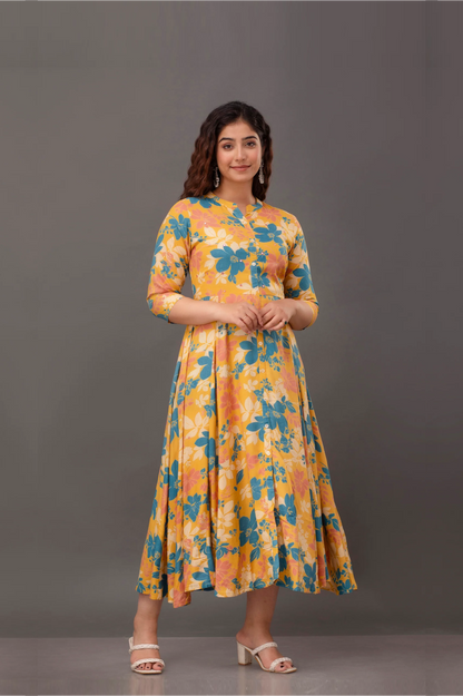 Festive Yellow Gown With Mirror