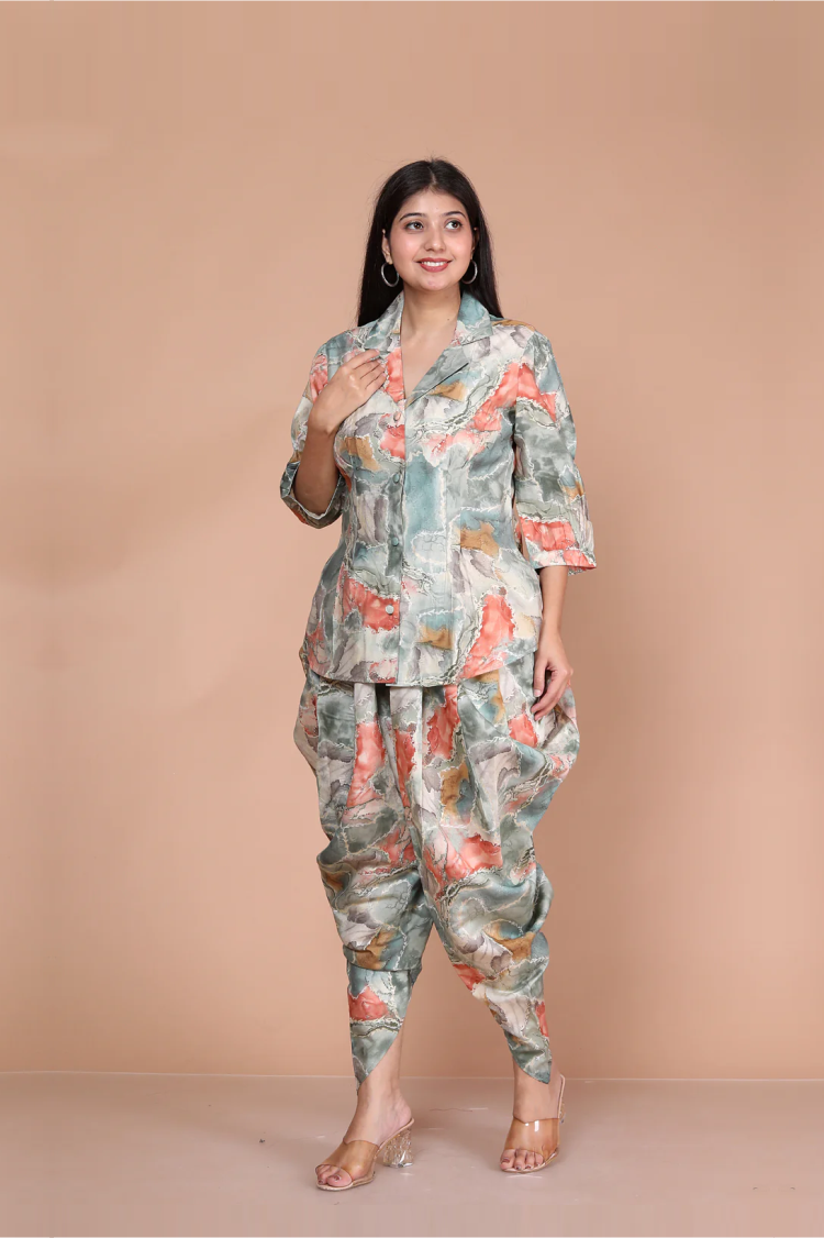Sea Green Co-ord Set With Dhoti