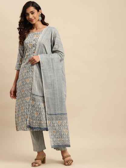 Blue Cotton Straight Kurta Set