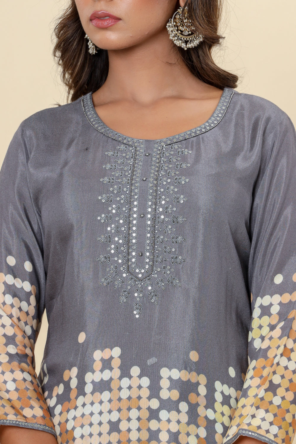 Grey Digital Print Straight Kurta Set