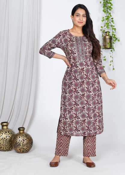 Bagru Print Cotton Kurta Set with Contrast Dupatta